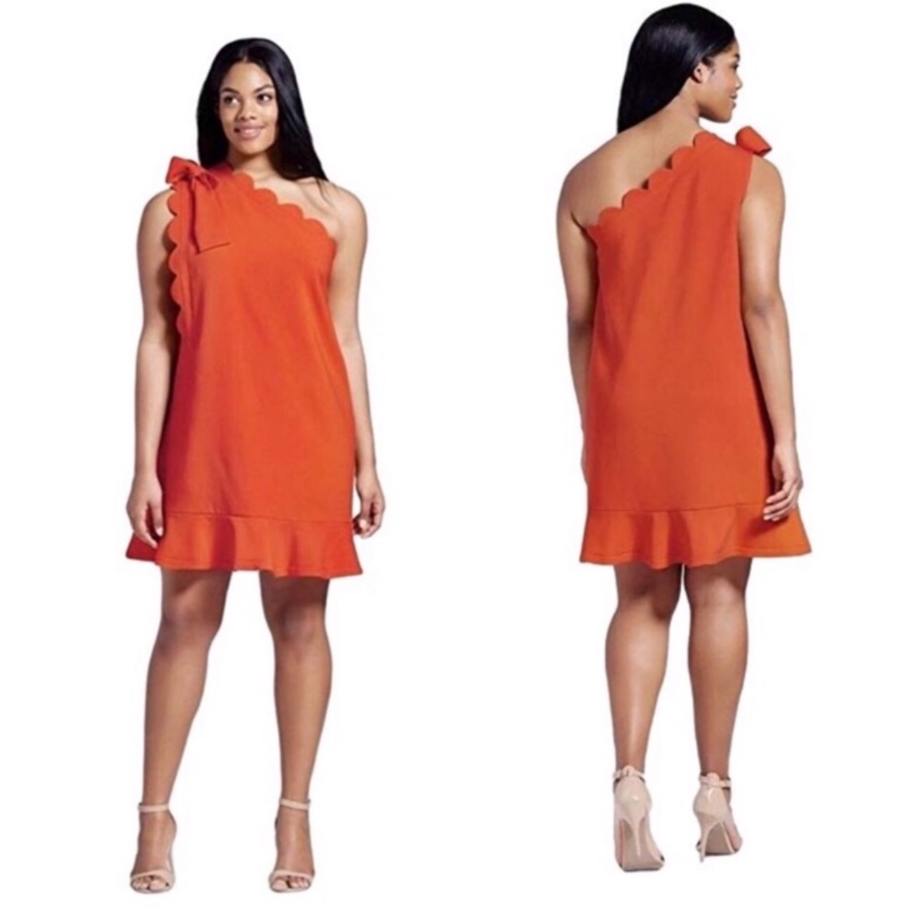 Victoria Beckham Dress Pius Size Orange Bow One Shoulder Dress Nwot Size 3x